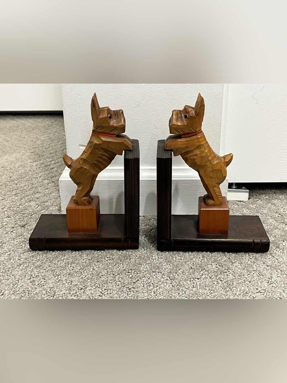 Vintage Wooden Yorkie Dog Bookends Set Of 2 Classic Old World Library Study